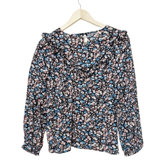 Madewell Pink and Blue Floral Women’s Cotton Top with Ruffles - Size Large - Picture 5 of 7